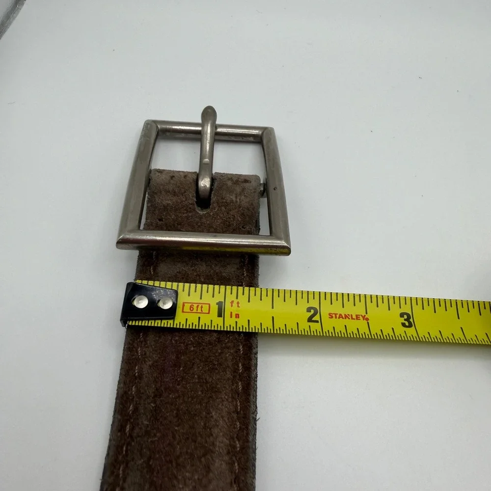 Cole Haan Mens Belt‎ Black Leather Brown Suede Silver Buckle Casual Size 36
